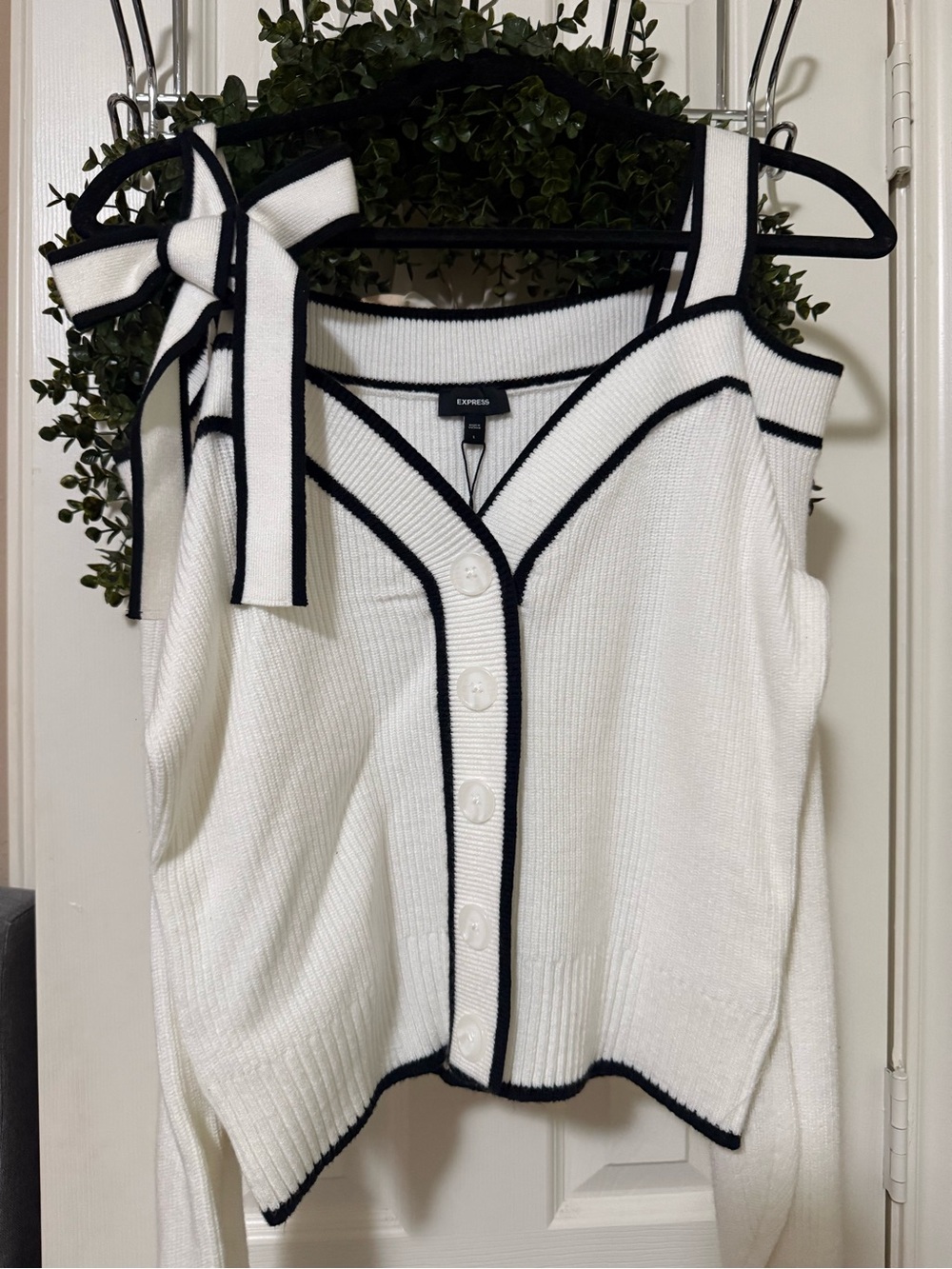 Express White Knit Cardigan Off The Shoulder With Bow